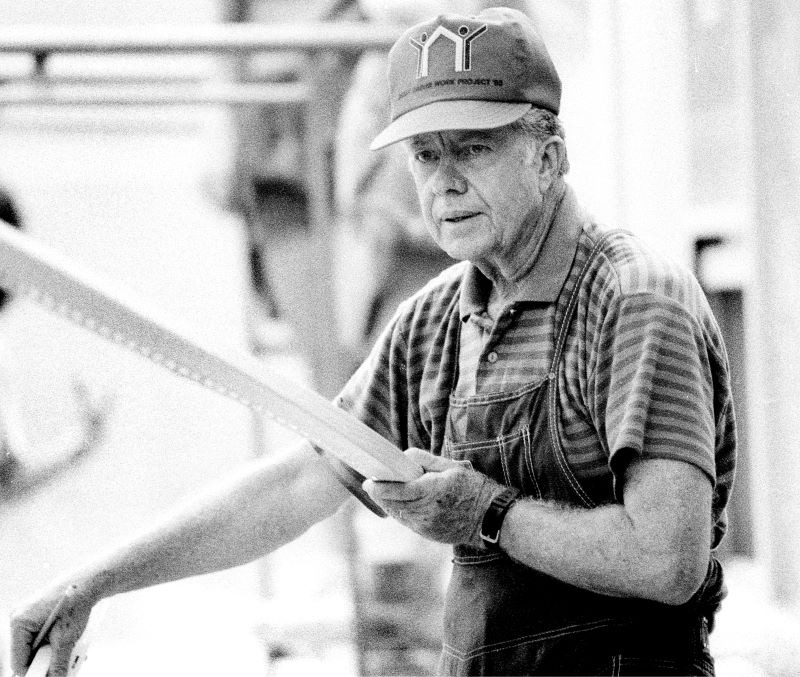 Jimmy Carter volunteering with Habitat for Humanity Philadelphia in 1988